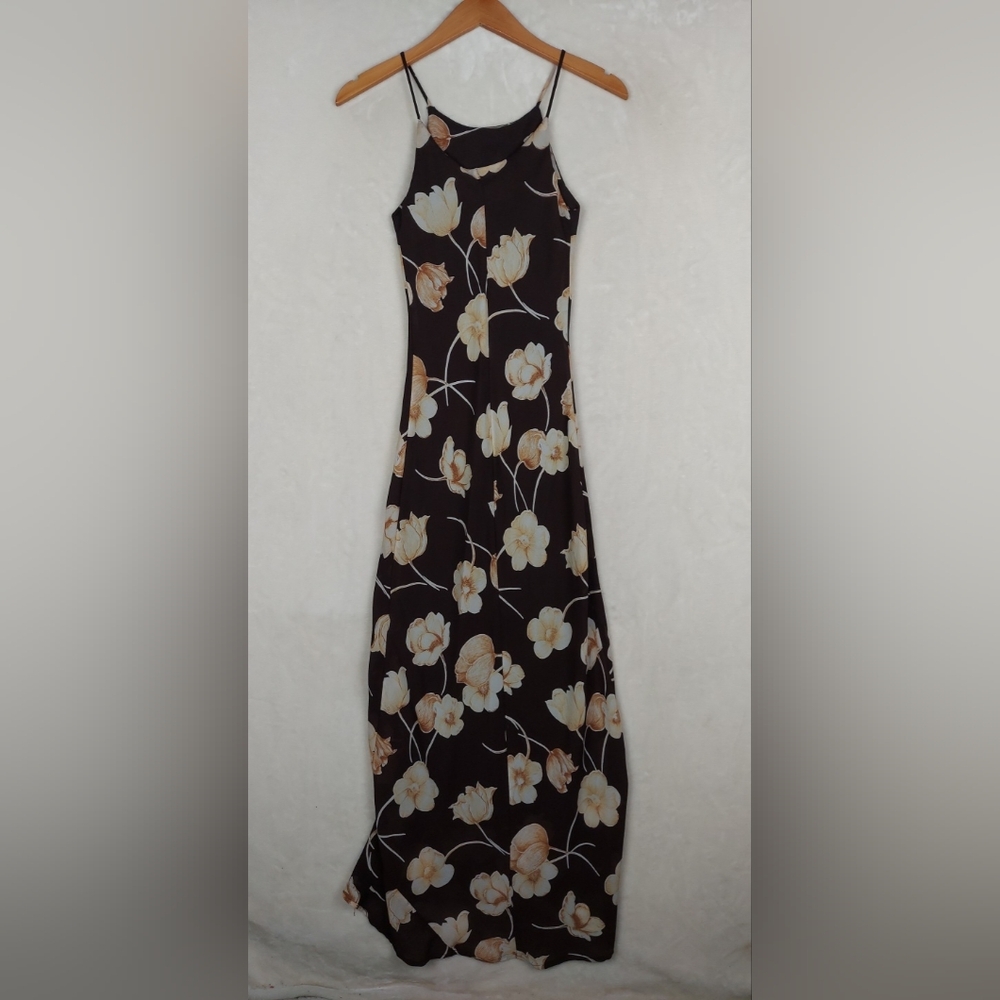 Vintage 70s Groove Maxi Slip Dress Womens Small grunge floral Whimsigoth USA